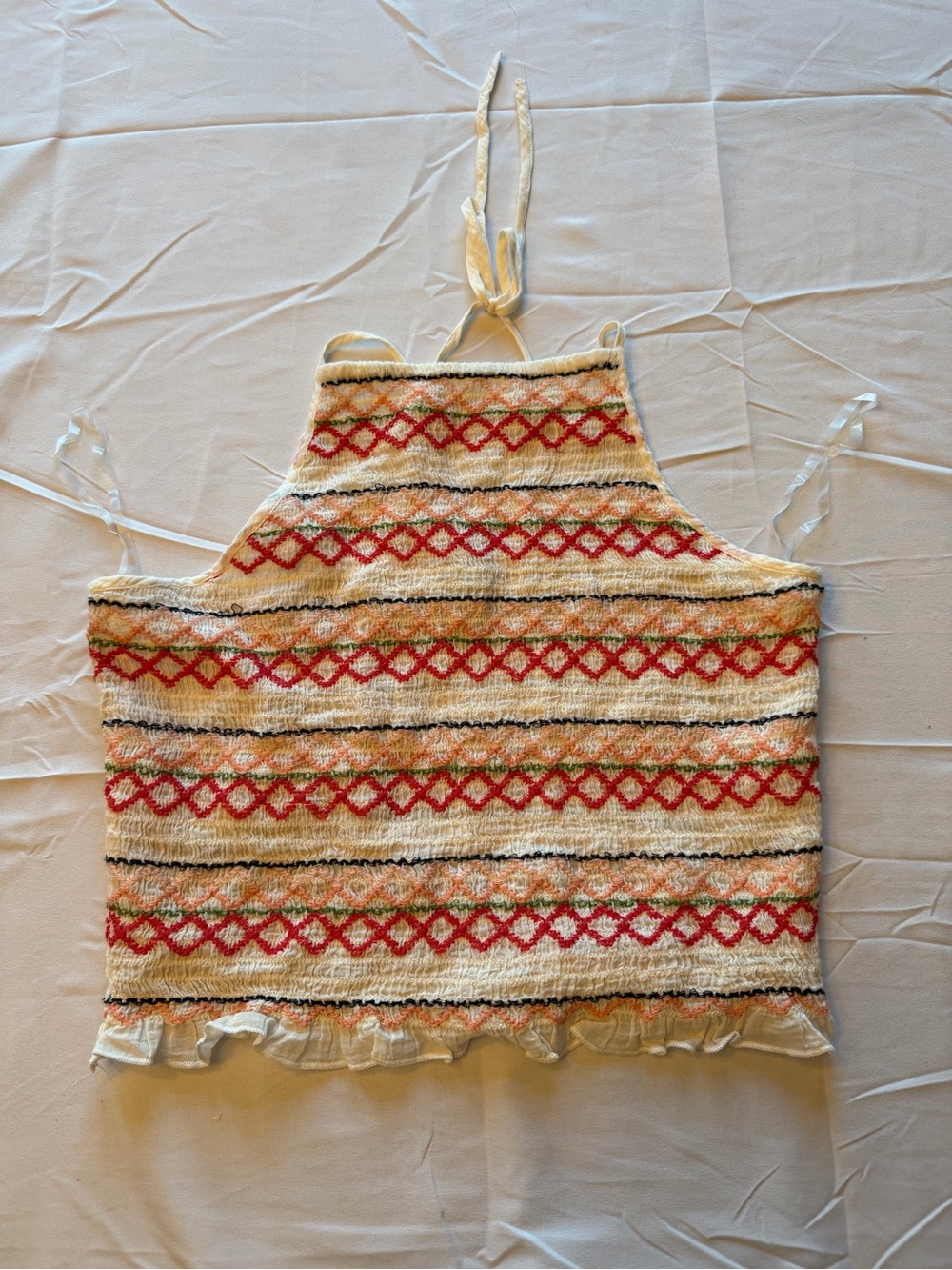 American Eagle Outfitters Cream Top with Pink and Green Embroidery